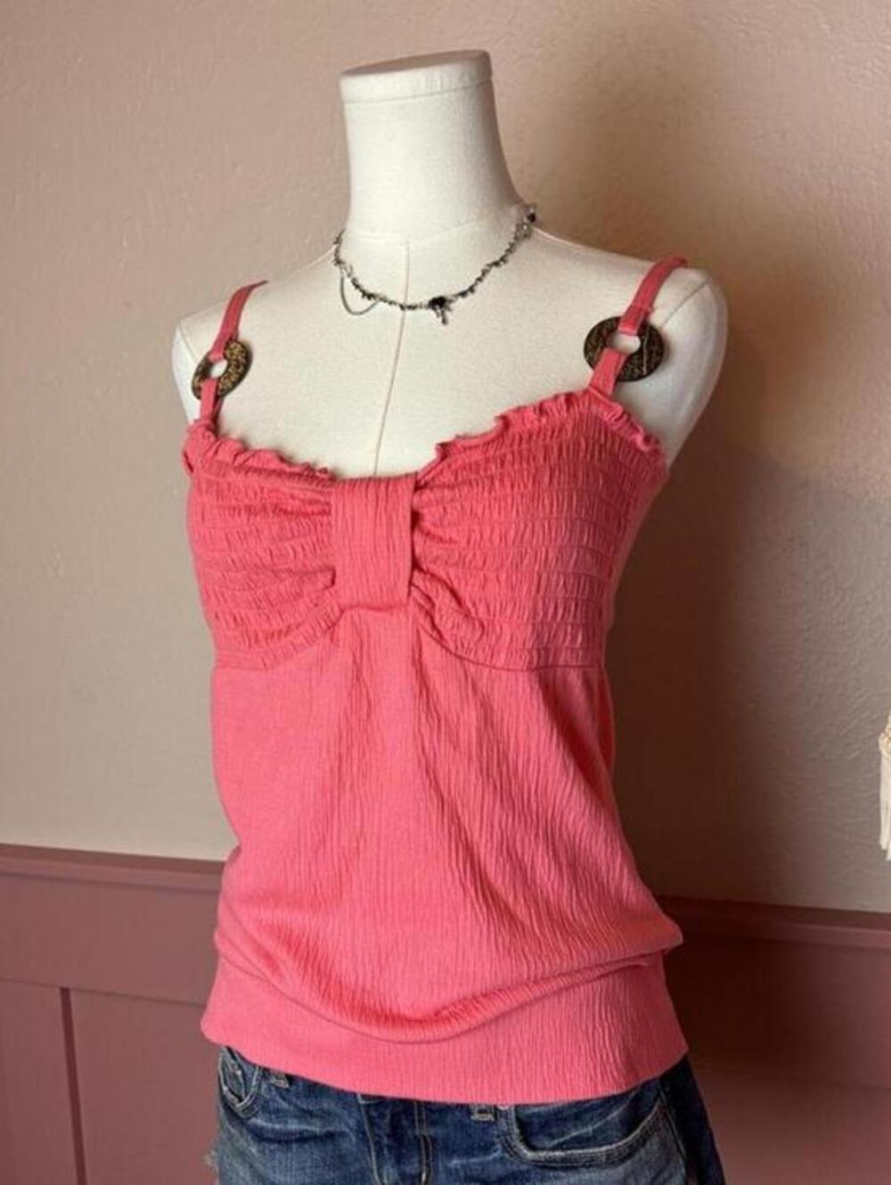 2000s smocked ring mermaid top pout pink sz medium summer y2k coquette fairy